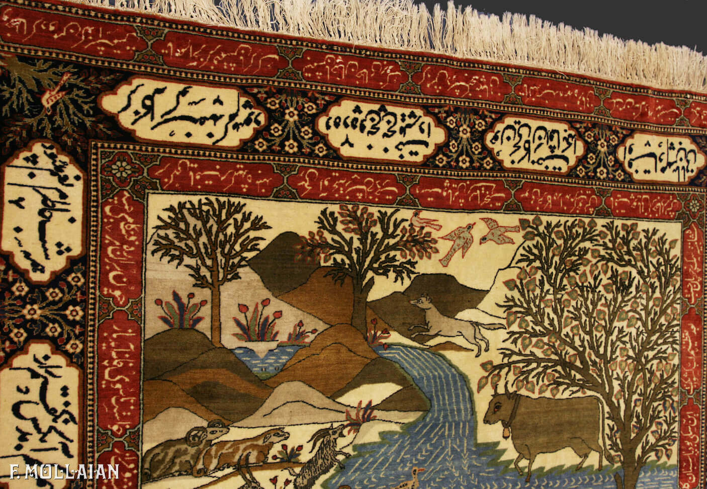 Tapis Persan Antique Kashan Mohtasham n°:13588914